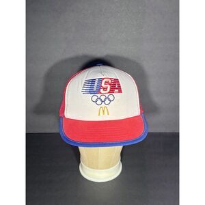 Vintage McDonald’s USA Olympics Trucker Hat Red White Blue Mesh Snapback